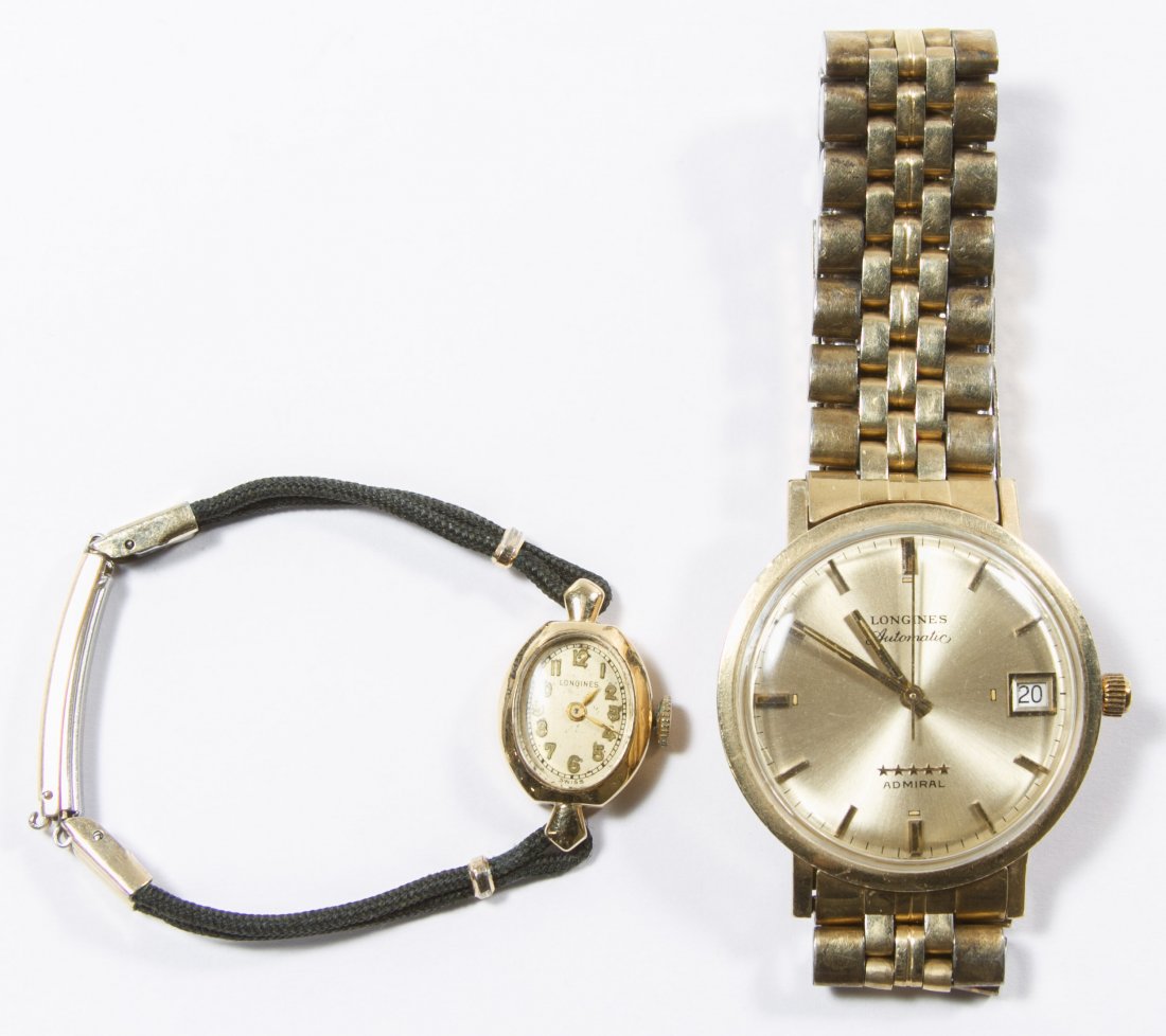 Longines 14k Gold Case Ladies Wrist Watch: Longines 14k Gold Case Ladies Wrist Watch Together with a gold filled Longines Automatic Five Star Admiral; ladies marked 14k inside back cover Length: 7.00 inches (automatic) Category: Jewelry & Time