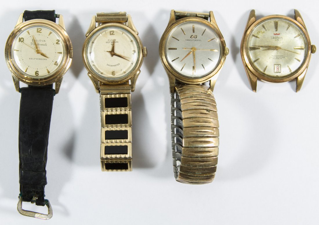 Self-Winding Wrist Watch Assortment: Self-Winding Wrist Watch Assortment Three watches including Waltham 65 Centennial Autocron self-winding Incabloc, Bulova 23 jewels self-winding L8 and Elgin self-winding Shockmaster; together with a E