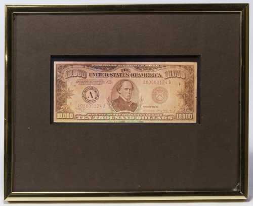 Hologram $10,000 Bill Print: Hologram $10,000 Bill Print Framed hologram; not legal tender Length: 6.25 inches (bill by sight) Category: Exonumia > Checks Shipping Status: Leonard Auction, Inc. will directly ship via USPS Approxi