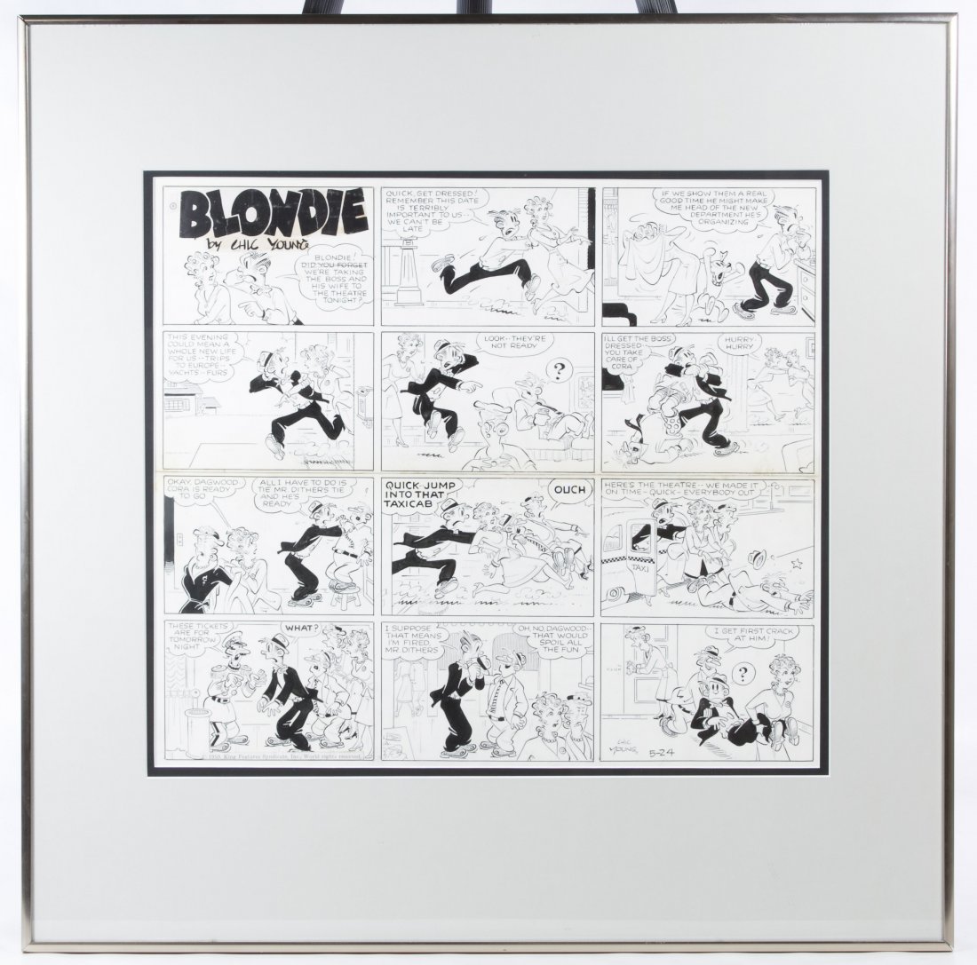 Chic Young (American, 1901-1973) 'Blondie' Pen and Ink: Chic Young (American, 1901-1973) 'Blondie' Pen and Ink Comic Strip Drawing 1959 twelve panel comic strip published by King Features Syndicate, signed lower right; framed with COA from the Autograph Ga