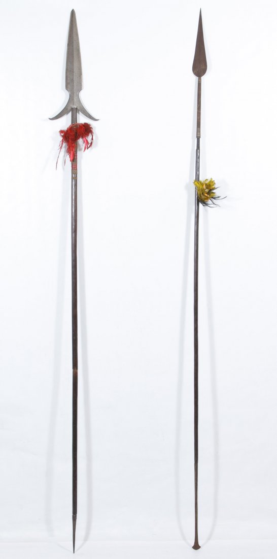 African Spears: African Spears 20th Century, each having hand forged spear head mounted on wooden shaft Length: 77.00 inches (longest) Category: Decorative Arts > Ethnographic Shipping Status: Due to size, weight, va