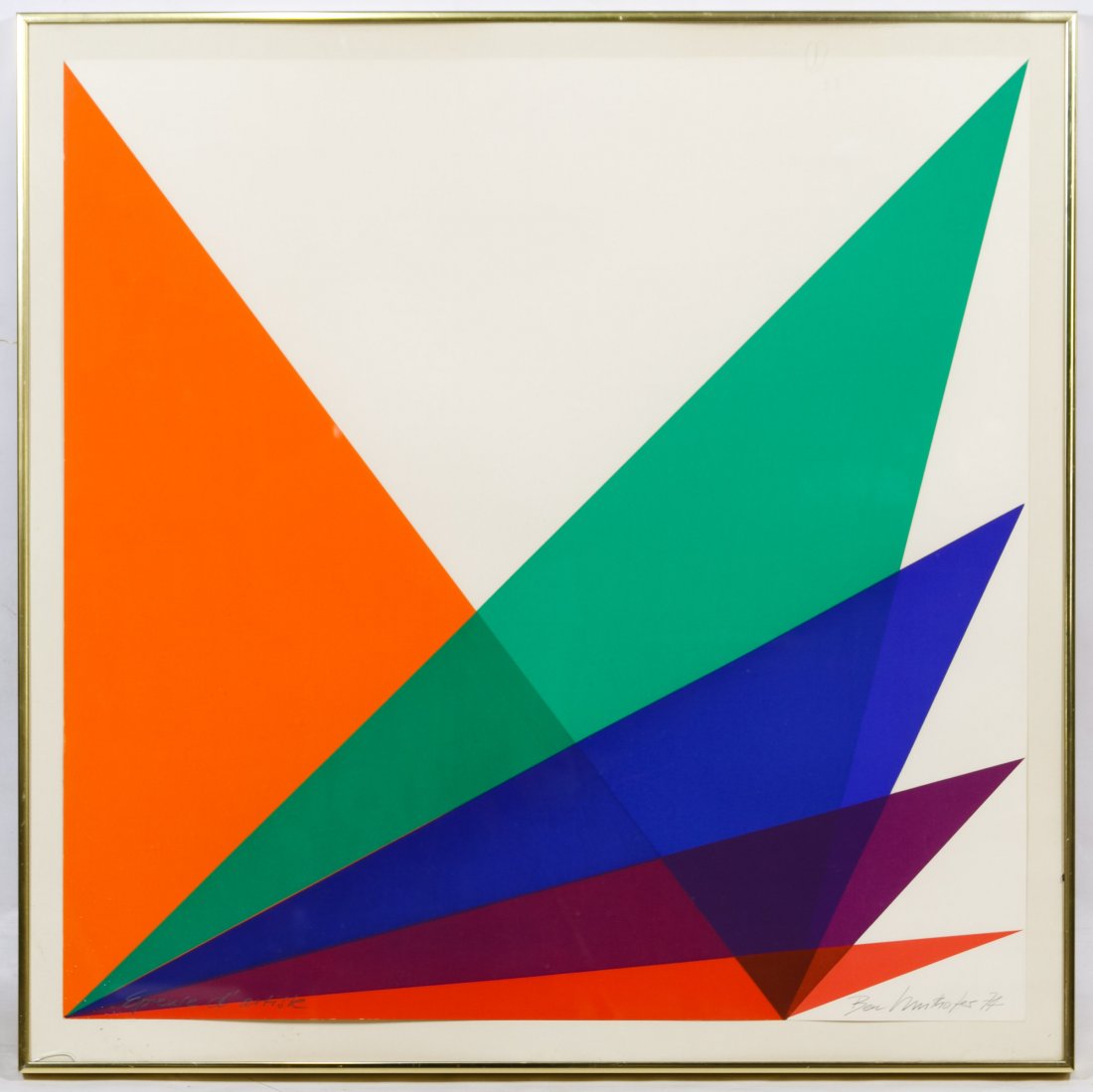 Ben Muthofer (European, b.1937) Abstract Print: Ben Muthofer (European, b.1937) Abstract Print 1974, signed lower right, labeled 'Epreuve d' Artiste' (artist's proof) lower left, depicting abstract shapes Height: 25.50 inches, Width: 25.50 inches (