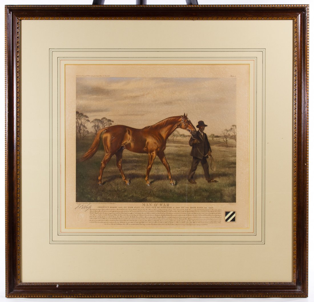 Franklin Voss (American, 1880-1953) 'Man O' War': Franklin Voss (American, 1880-1953) 'Man O' War' Etching 1934, pencil signed lower left, numbered 242/260, depicting a thoroughbred horse Height: 14.00 inches, Width: 15.50 inches (sight) Frame Size: 