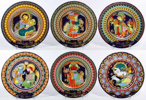 Rosenthal 'Weihnachtsteller' Plate Assortment: Rosenthal 'Weihnachtsteller' Plate Assortment Including the 1971 through 1976 Christmas themed plates designed by Bjorn Wiinblad having their original boxes Diameter: 11.50 inches Category: Collectibl