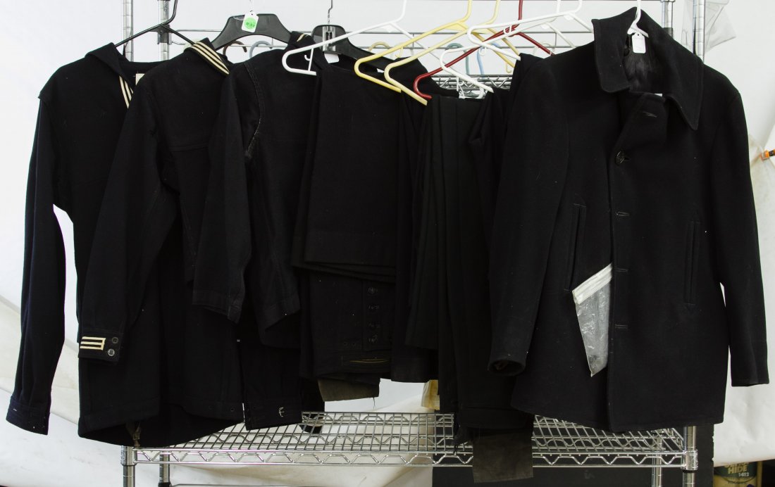 World War II Era Navy Uniform Assortment: World War II Era Navy Uniform Assortment Twenty items including fourteen jackets and six pairs of pants Length: 31.00 inches, Width: 13.00 inches (longest jacket) Category: Military & Weapons > World 