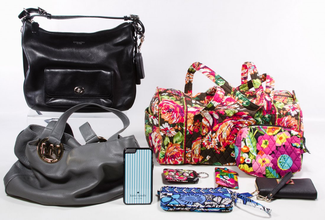 Designer Purse, Wallet and Tote Assortment: Designer Purse, Wallet and Tote Assortment Including five Vera Bradley quilted floral totes and wallets, a Coach black leather purse #22381, a Coach wallet #40753, a Coach change purse, a Kate Spade s