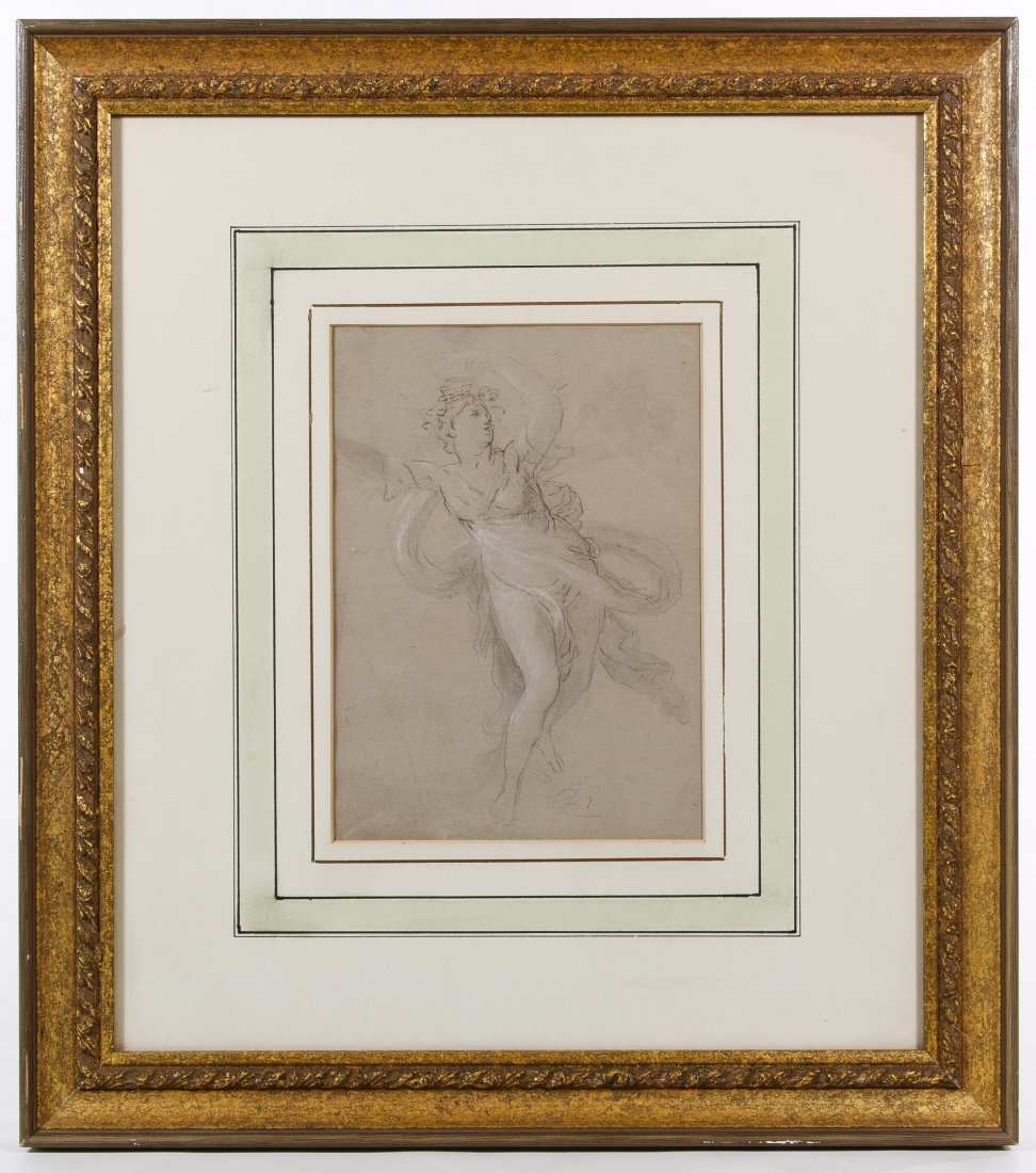 Benjamin West (American, 1738-1820) 'Sirene' Conte: Benjamin West (American, 1738-1820) 'Sirene' Conte Crayon on Woven Paper c.1760, signed lower right, depicting a female figure draped in billowing cloth; Provenance: The Estate of Dr. Esther Sprague S