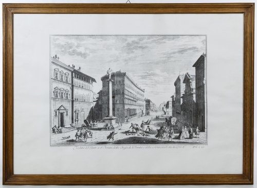 Giuseppe Zocchi (Italian, 1711-1767) 'Veduta di Lung: Giuseppe Zocchi (Italian, 1711-1767) 'Veduta di Lung Arno' Steel Engraving on Laid Paper 1754, P.V.T. XXIV, depicting a Florence street scene; Provenance: The Estate of Dr. Esther Sprague Sparks (prof