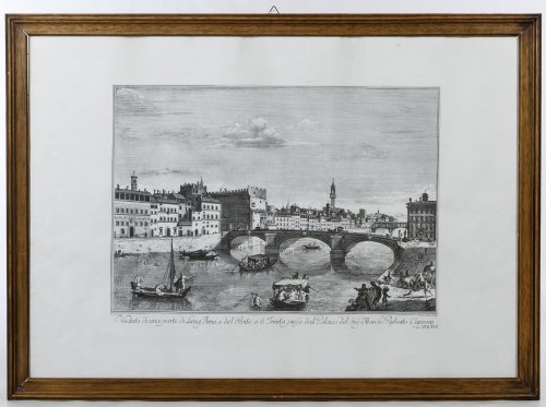 Giuseppe Zocchi (Italian, 1711-1767) 'Veduta' Etching: Giuseppe Zocchi (Italian, 1711-1767) 'Veduta' Etching 1754, P.V.T.VI, depicting the St. Trinita bridge in Florence; Provenance: The Estate of Dr. Esther Sprague Sparks (professor of Art History) Heigh