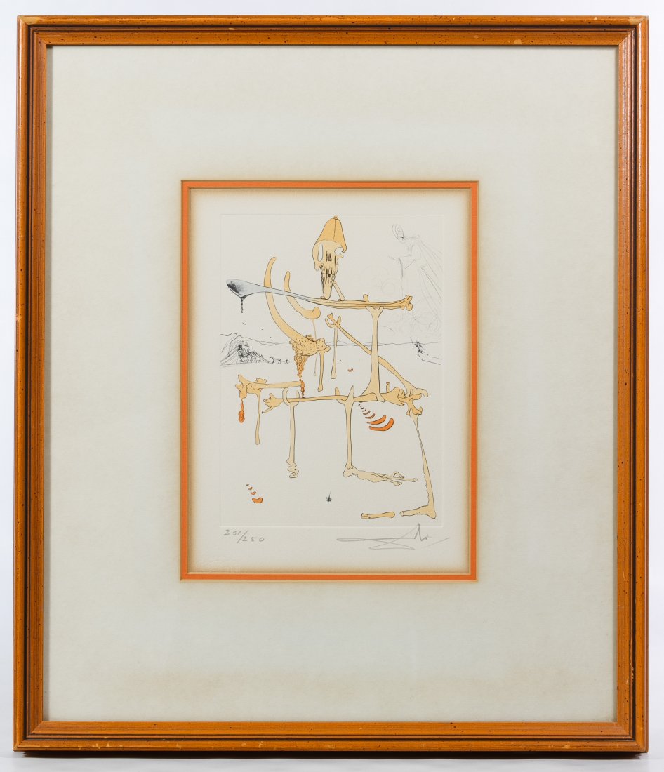 Salvador Dali (Spanish, 1904-1989) 'Suenos' from: Salvador Dali (Spanish, 1904-1989) 'Suenos' from 'Homage to Queveda' Lithograph Undated, pencil signed lower right, numbered 231/250, depicting a skull and bones; watermark lower left; attached COA fr