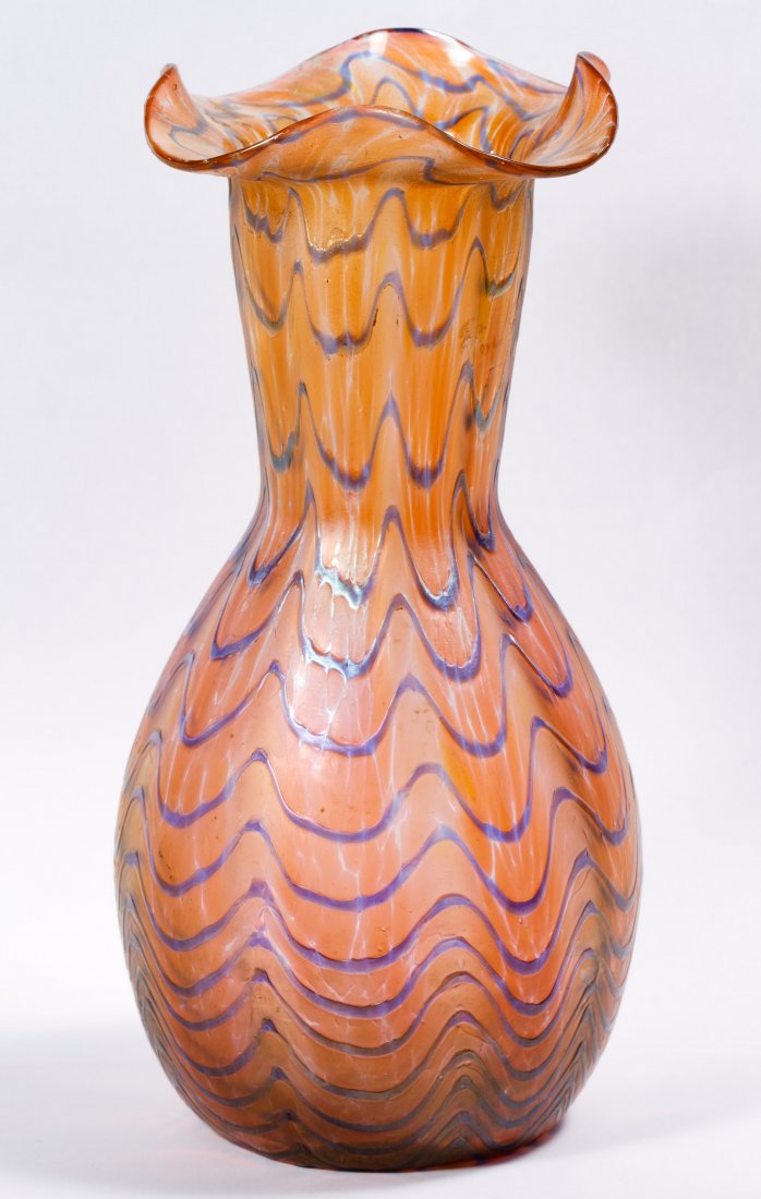 Art Glass Vase: Art Glass Vase Unmarked, possibly Durand or Loetz, having a ruffled edge Height: 8.00 inches Category: Glass > Art Glass Tax Status: Subject to an 8.25% sales tax for Illinois residents Shipping Statu