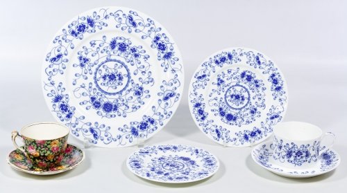 Tiffany & Co. 'Alpine Blue' Partial China Service: Tiffany & Co. 'Alpine Blue' Partial China Service Fifty-eight items including (11) dinner plates, (12) salad plates, (11) bread plates, (9) coffee cups, (12) saucers, a round serving bowl, an oval pla
