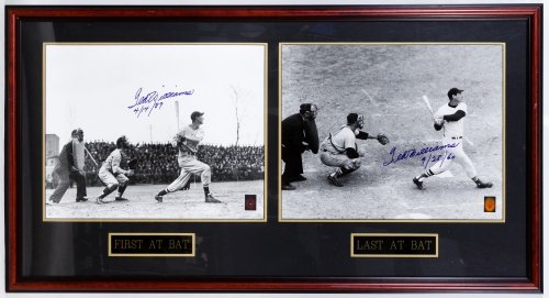 Ted Williams Autographed Framed Dual Photographs: Ted Williams Autographed Framed Dual Photographs Two signed photographs showing his first at bat and last at bat; attached COA from Green Diamond Sports, Inc Frame Size: 25.00 inches by 46.50 inches C