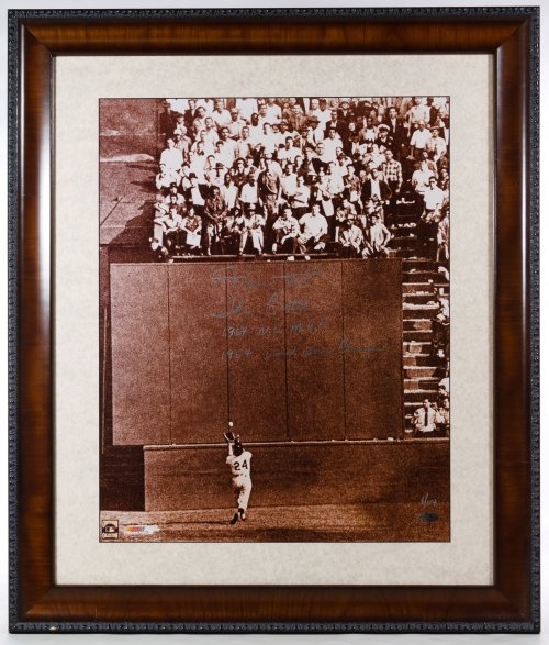 Willie Mays '1954 World Series' Signed Photo Print: Willie Mays '1954 World Series' Signed Photo Print Undated, signed in the center with added annotation 'The Catch,' numbered 6/154; with a COA from Steiner Sports Memorabilia and from PCS en verso Hei