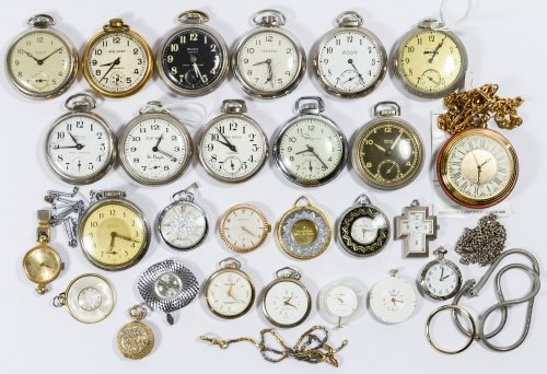 Pocket and Pendant Watch Assortment: Pocket and Pendant Watch Assortment Twenty-six items including examples from New Haven, Westclox, Sun Mark and Ingersoll Diameter: 2.00 inches Category: Jewelry & Timepieces > Watches Shipping Status:
