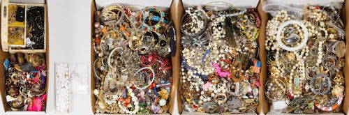 Costume Jewelry Assortment: Costume Jewelry Assortment Including necklaces, earrings, bracelets, rings and jewelry parts; some marked Kramer and Cadoro Length: 27.00 inches (necklace) Category: Jewelry & Timepieces > Costume (Bu