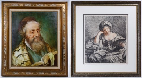 Unknown Artist (20th Century) 'Rabbi' Oil on Canvas: Unknown Artist (20th Century) 'Rabbi' Oil on Canvas Undated, signed lower left, depicting a Rabbi; together with (After) Francesco Bartolozzi (Italy, 1727-1815) print Height: 24.00 inches, Width: 20.0