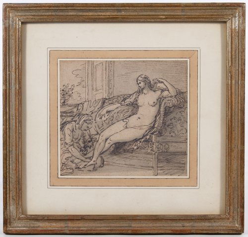 Benjamin West (American, 1738-1820) 'Woman on a Sofa': Benjamin West (American, 1738-1820) 'Woman on a Sofa' Pen and Ink on Paper c.1760, depicting a lounging nude female; Provenance: The Estate of Dr. Esther Sprague Sparks (professor of Art History) Heig