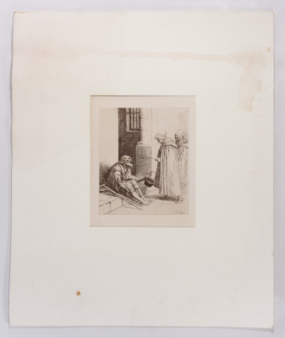 Alphonse Legros (European, 1837-1911) 'Le Charitie': Alphonse Legros (European, 1837-1911) 'Le Charitie' Etching c.1881, printed signature lower right, depicting a beggar and two women Height: 8.00 inches, Width: 6.75 inches (sight) Category: Fine Art >