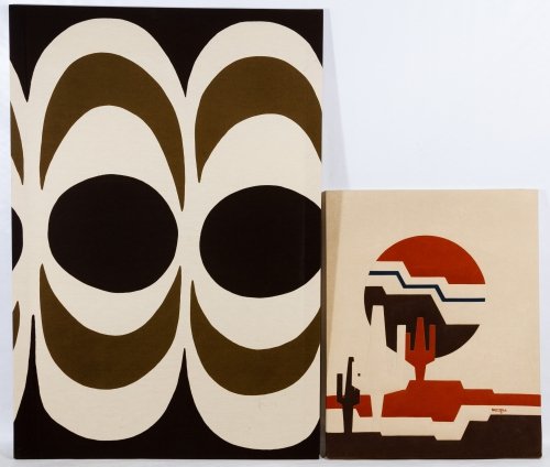 Marimekko (Finland, 20th Century) 'Kaivo' Fabric Art: Marimekko (Finland, 20th Century) 'Kaivo' Fabric Art 1965 printed fabric by Marimekko of Finland; together with an undated quilted felt fabric work of art by Ron Brejtfus, signed middle right and depi