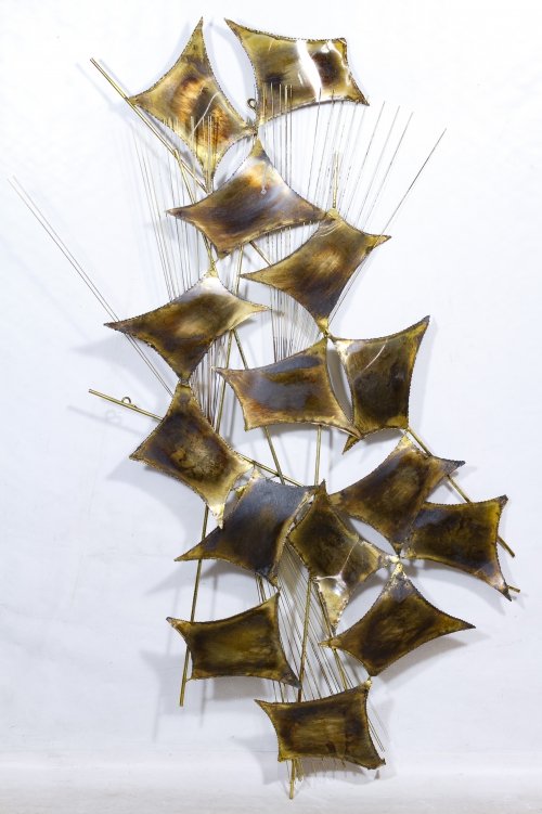 Curtis Jere (American, d.2008) Metal Wall Hanging: Curtis Jere (American, d.2008) Metal Wall Hanging 1997, signed lower panel, depicting abstract kites Height: 54.00 inches, Width: 30.00 inches Category: Decorative Arts > Objects Tax Status: Subject t