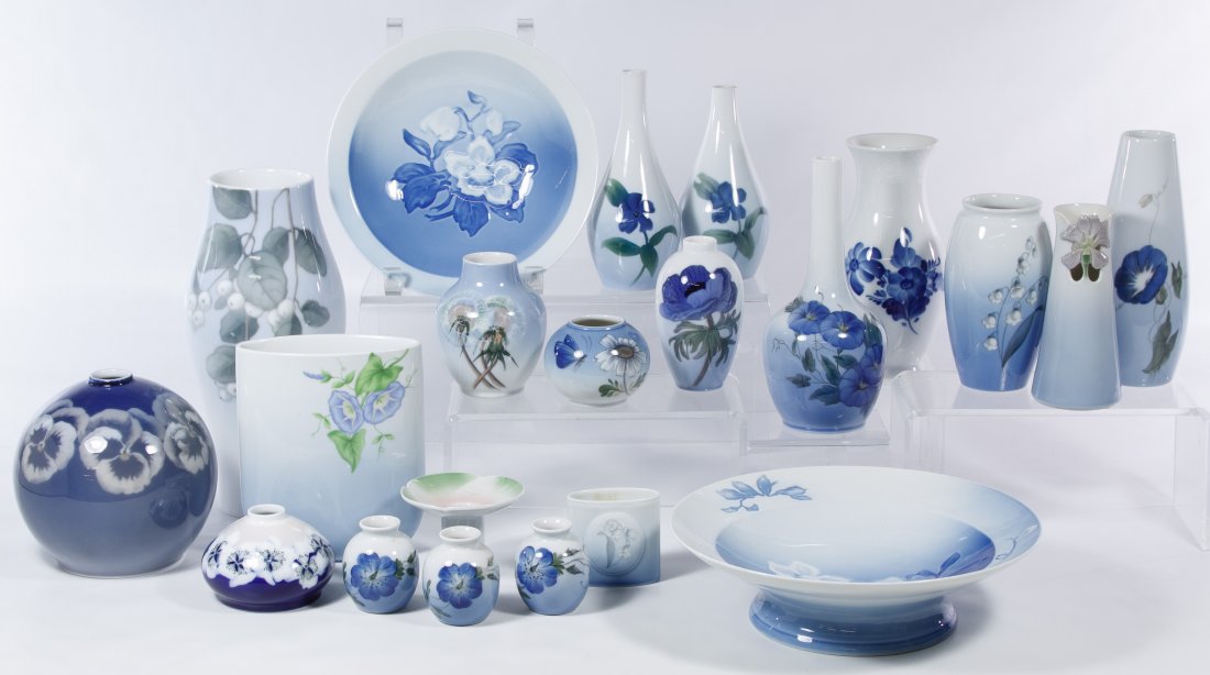 Royal Copenhagen and Bing & Grondahl Blue and White: Royal Copenhagen and Bing & Grondahl Blue and White Assortment Twenty-one items including vases and bowls Height: 10.00 inches (tallest) Category: Porcelain & Ceramics > Royal Copenhagen Shipping Stat
