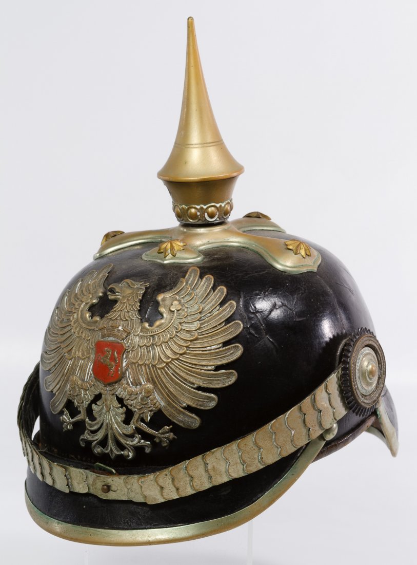 World War I Prussian Police Pickelhaube Helmet: World War I Prussian Police Pickelhaube Helmet Having a stamped Carl Henkel in Bielefeld mark on the interior Height: 10.00 inches, Length: 9.00 inches Category: Military & Weapons > World War I Tax S