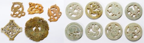 Asian Carved Jadeite Jade Medallions: Asian Carved Jadeite Jade Medallions 20th century, seventeen medallions depicting animals, fish, dragons and symbols Diameter: 5.00 inches (largest) Category: Decorative Arts > Asian Shipping Status: 