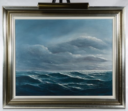 Robert Lee Perry (American, 1909-1991) 'Infinity' Oil: Robert Lee Perry (American, 1909-1991) 'Infinity' Oil on Canvas Undated, signed lower right, depicting clouds and choppy waves Height: 24.00 inches, Width: 30.00 inches (canvas) Frame Size: 30.50 inch