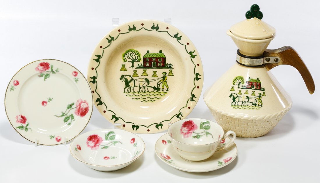 Metlox and Hutschenreuther Partial China Services: Metlox and Hutschenreuther Partial China Services Including Metlox 'Homestead Provincial' hand painted Poppytrail serving dishes; rose printed partial china service of plates, bowls, cups, saucers and