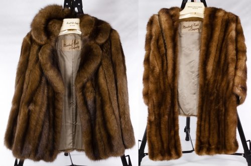 Mink Stole and Car Coat: Mink Stole and Car Coat Two furs having attached Marshall Field & Co. labels Length: 29.00 inches, Width: 11.00 inches Category: Clothing & Accessories > Coats Shipping Status: Leonard Auction, Inc. w