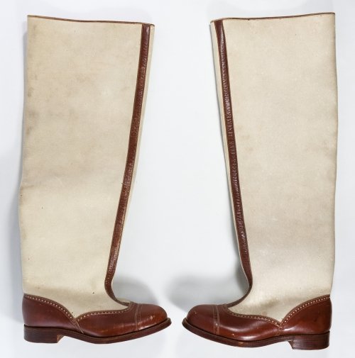 Wool Highlander Boots: Wool Highlander Boots Having wool and brown leather construction, marked '8' on the underside; over the knee style Height: 26.50 inches, Length: 12.00 inches, Width: 5.50 inches Category: Clothing & A