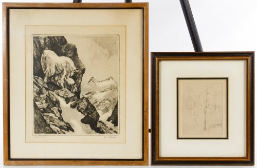 (After) Berthe Morisot (French, 1841-1895) Etching: (After) Berthe Morisot (French, 1841-1895) Etching Undated, unsigned re-strike of a forest scene with a COA from Collier Art Corporation en verso; together with an undated Reinhold Palenske (American,