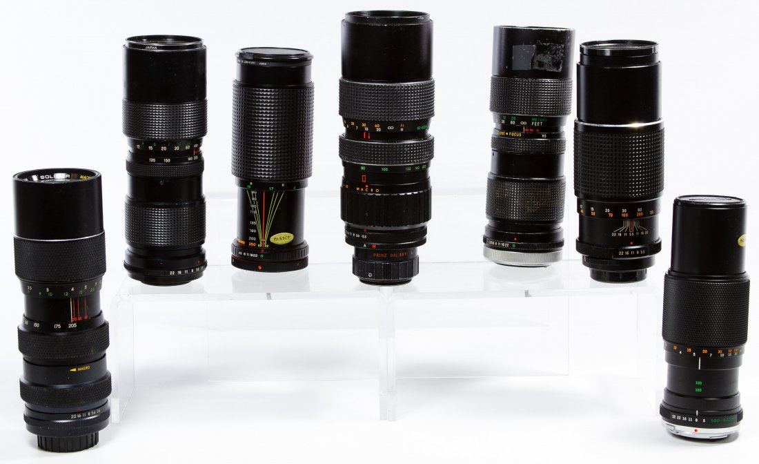 Camera Lens Assortment: Camera Lens Assortment Seven lenses including examples from Soligor, Rokinon, Sears, Prinz, Vivitar and Olympus Length: 7.75 inches (longest) Category: Cameras & Electronics > Cameras Tax Status: Subj