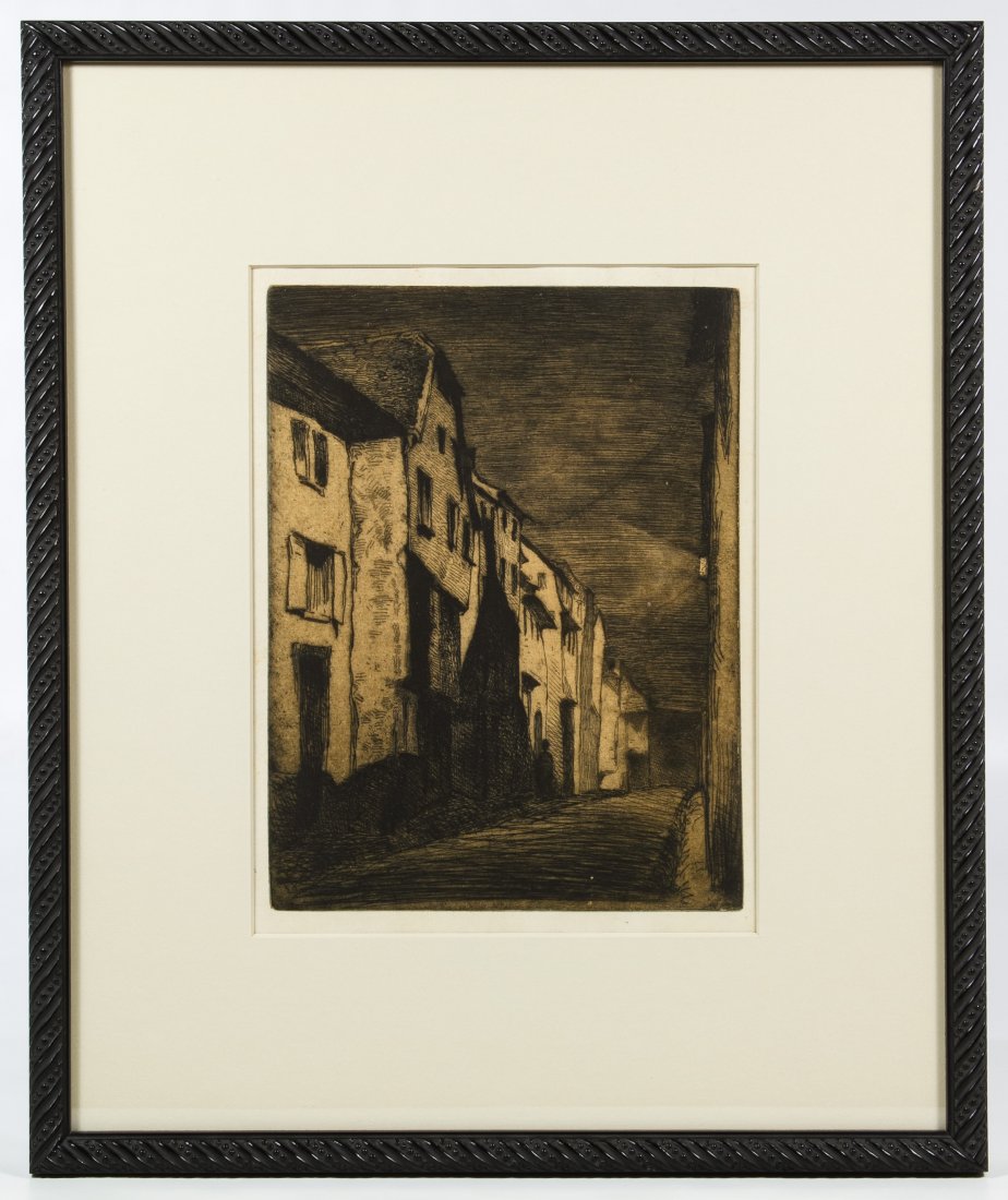 (After) James A. McNeill Whistler (American, 1834-1903): (After) James A. McNeill Whistler (American, 1834-1903) 'Street of Saverne' Print Undated, unsigned, depicting a street with buildings; matted and framed; having a #J1555 COA from Frederick Keppel & C