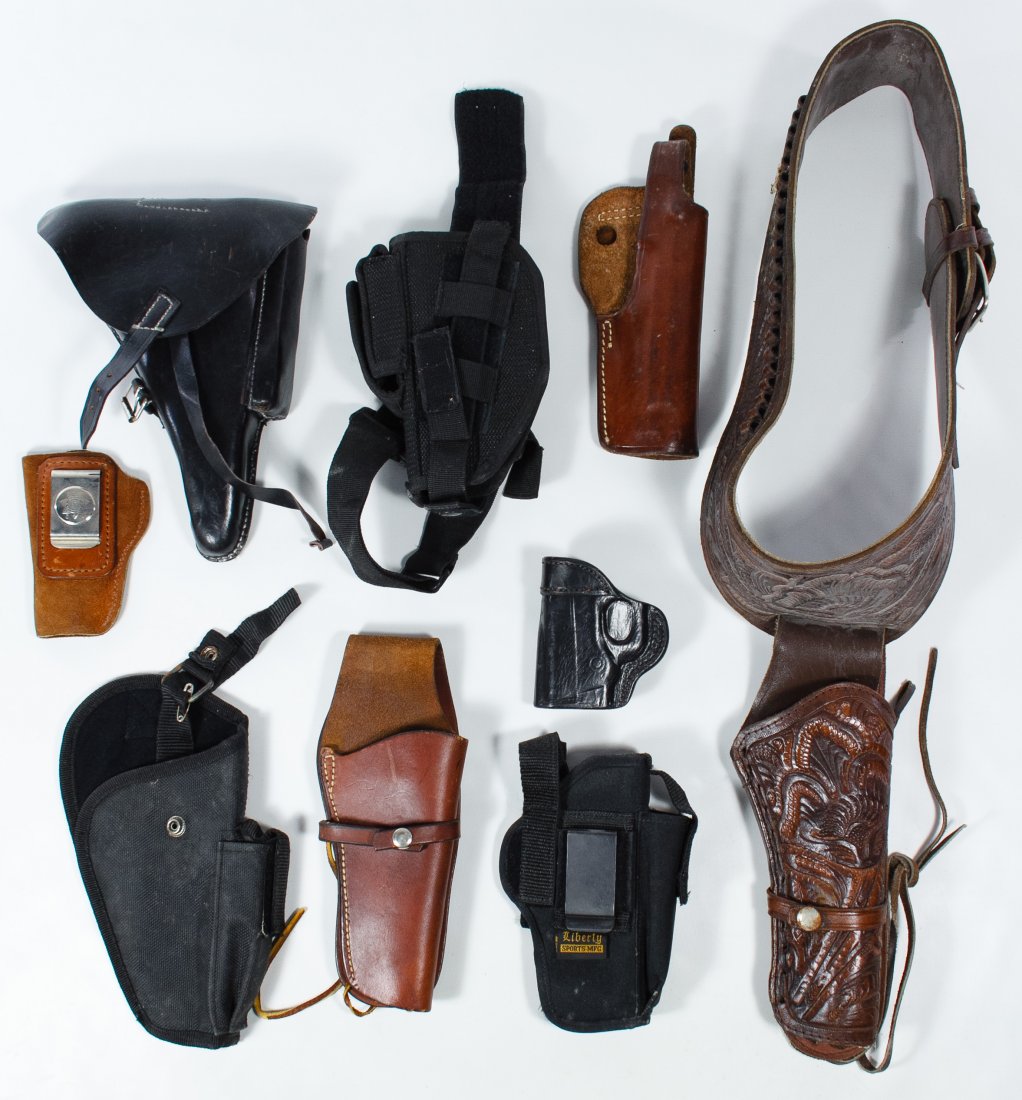 Gun Holster Assortment: Gun Holster Assortment Eight holsters including examples from Bianchi, Liberty and Triple K Length: 10.00 inches (longest) Category: Sporting Goods > Other Shipping Status: Leonard Auction, Inc. will