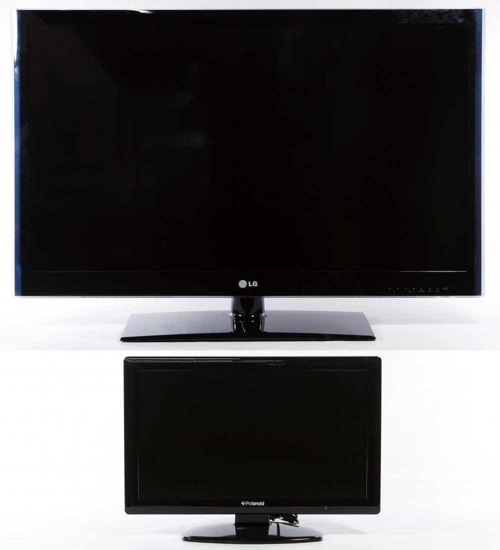 LG and Polaroid Flat Screen Televisions: LG and Polaroid Flat Screen Televisions Model #42LV5500-UA having a 42' screen and a Polaroid model #TLAC-02255 22' flat screen TV; both have remotes Height: 27.25 inches, Width: 39.75 inches, Depth: