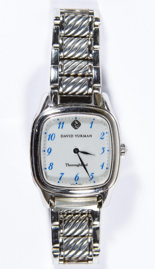 David Yurman 'Thoroughbred' T303-SST Wrist Watch: David Yurman 'Thoroughbred' T303-SST Wrist Watch Men's watch having a silver face; serial #A-04034; rated at 3ATM Length: 6.50 inches Category: Jewelry & Timepieces > Watches ** This lot is being sold