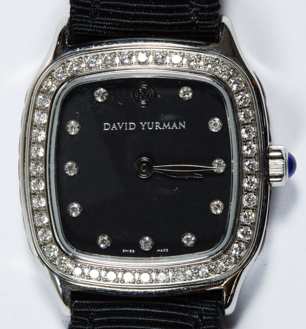 David Yurman 'Thoroughbred' T304-XSST Wrist Watch: David Yurman 'Thoroughbred' T304-XSST Wrist Watch Ladies watch having a black face with round cut diamond surround; serial #A-05894; rated at 3ATM Length: 5.50 inches (adjustable to 7) Category: Jewel