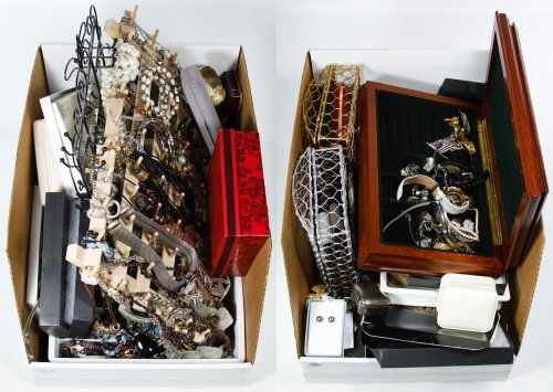 Costume Jewelry Assortment: Costume Jewelry Assortment Approximately thirty pounds eight ounces including necklaces, bracelets, earrings, wrist watches, pins and rings with some marked Lia Sophia, Monet, Swarovski, Western Germa