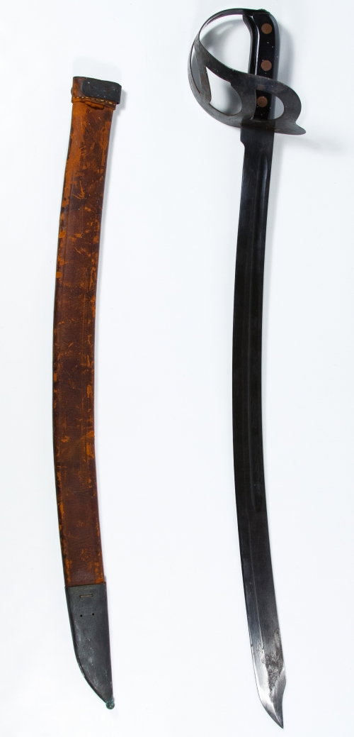 World War II US Navy M1942 Boarding Cutlass: World War II US Navy M1942 Boarding Cutlass Having a leather scabbard, basket style handle and unmarked curved blade; may have been used in Phillipines right after the war Length: 30.00 inches Categor