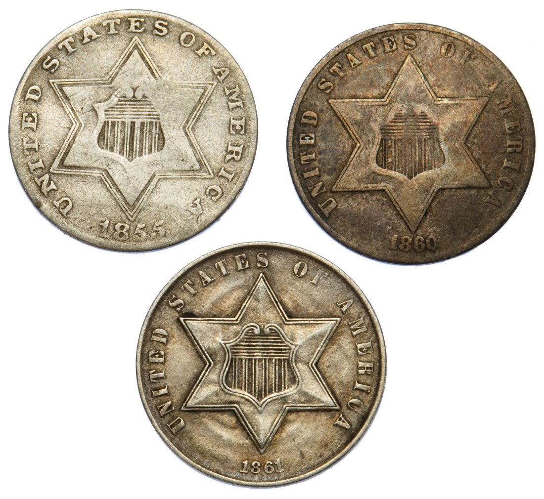 1855, 1860, 1861 3c Silver G-VF (1 of 2)