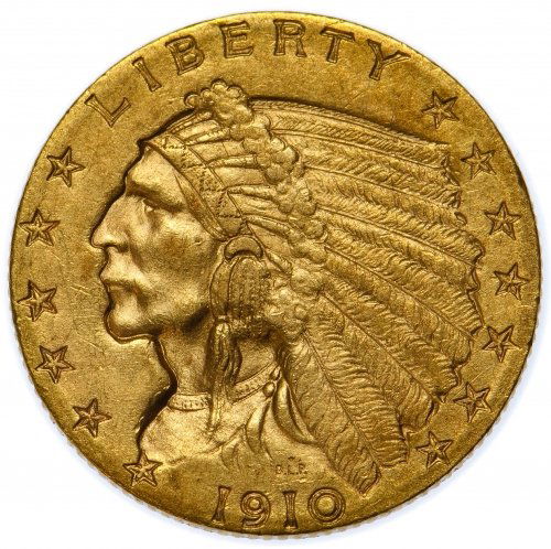 1910 $2 1/2 Gold XF: 1910 $2 1/2 Gold XF Category: US Gold > Indian $2 1/2 Shipping Status: Leonard Auction, Inc. will directly ship via USPS Approximate Sale Time: 12:23 pm CST Links to High Resolution Images: