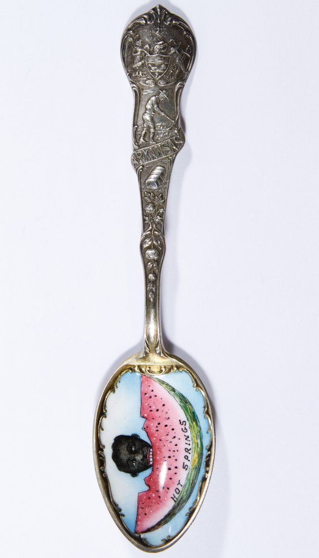 Sterling Silver and Enamel Black Americana Souvenir: Sterling Silver and Enamel Black Americana Souvenir Spoon Hot Springs, Arkansas, produced by Watson Mechanics Co.; marked sterling Length: 6.00 inches Weight: 1.16 ozt. Category: Silver > Sterling Sil