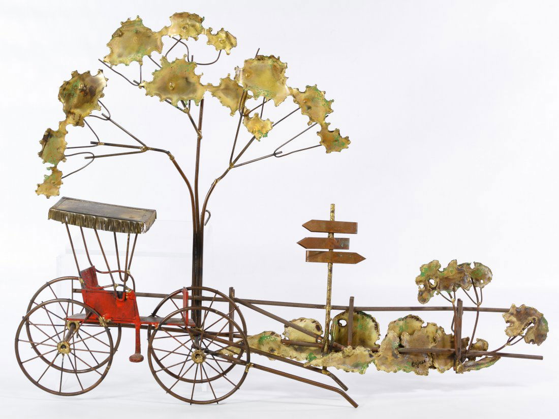 Curtis Jere (American, d.2008) 'Carriage' Wall Hanging: Curtis Jere (American, d.2008) 'Carriage' Wall Hanging Undated, signed lower right, depicting a carriage with a tree in the background Height: 17.00 inches, Width: 23.00 inches Category: Decorative Ar