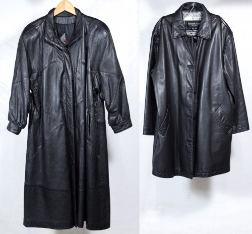 Black Leather Coats: Black Leather Coats Two coats including a full length coat by Tibor Leathers and a short coat by Kenneth Cole Length: 45.00 inches, Width: 23.00 inches (longest) Category: Clothing & Accessories > Coa