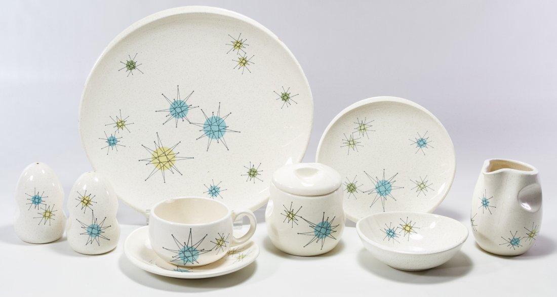 Franciscan 'Starburst' China Service: Franciscan 'Starburst' China Service Including (6) dinner plates, (10) bread plates, (11) saucers, (7) coffee Cups, (6) fruit bowls, (4) salad bowls, a gravy boat, a teapot, a creamer and a sugar bowl
