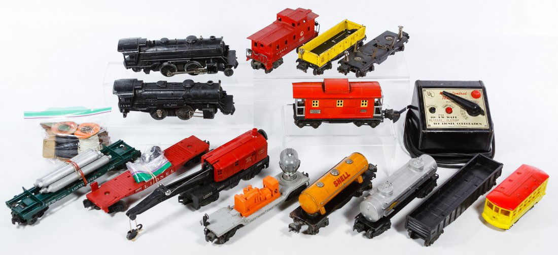 Lionel Train Car Assortment: Lionel Train Car Assortment Including engine 1110, 1655; cars 1680, 2657, 3620, 3652, 6257, 6462, 6465, 6560, 3362, 6800 and transformer type RW Length: 8.00 inches (car) Category: Toys and Dolls > An