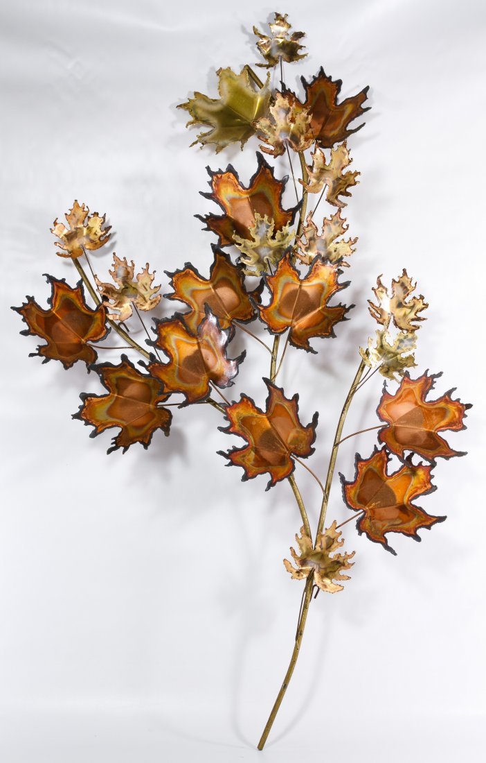 Curtis Jere (American, d.2008) 'Maple Leaf' Wall: Curtis Jere (American, d.2008) 'Maple Leaf' Wall Hanging 1971, signed lower right, depicting a spray of maple leaf branches Height: 52.00 inches, Width: 32.00 inches Category: Decorative Arts > Object