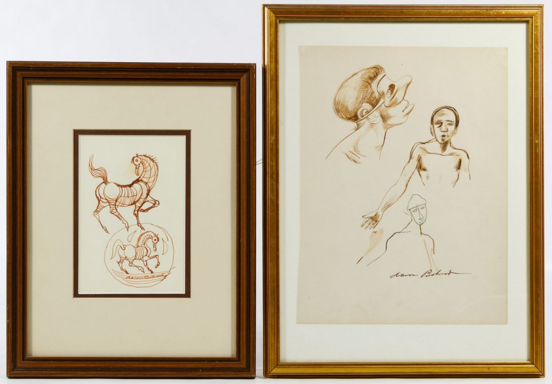 Aaron Bohrod (American, 1907-1992) Watercolor on Paper: Aaron Bohrod (American, 1907-1992) Watercolor on Paper Two undated items, signed lower right; one depicts male portraits and the other horses Height: 10.50 inches, Width: 8.00 inches (male portrait) F